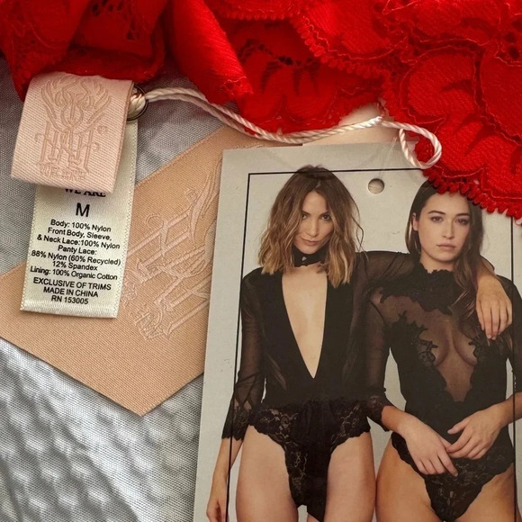 Free People / Revolve x Take HAH Bow Bodysuit Blood Orange REVERSIBLE MED - Picture 8 of 15